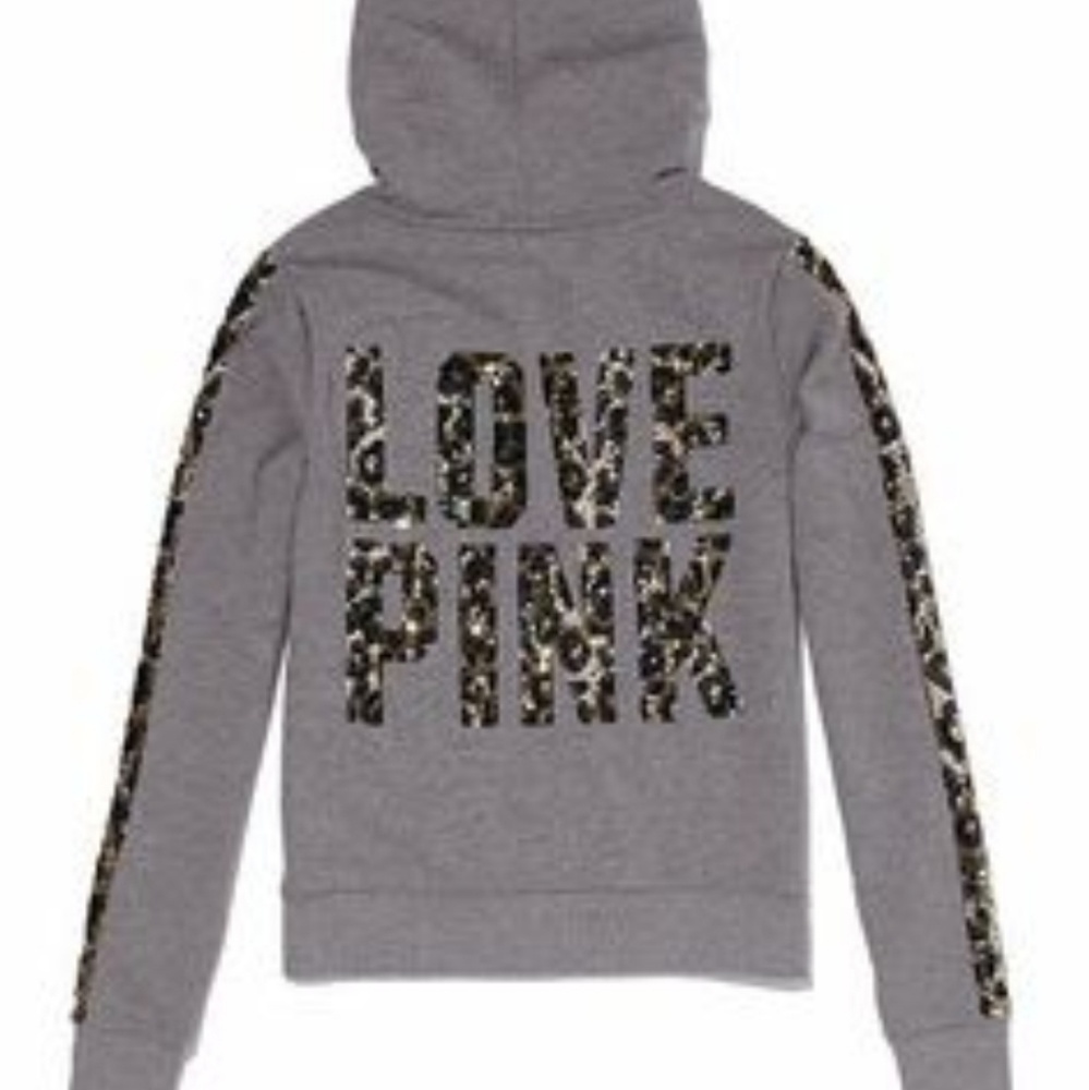 RARE VS PINK Cheetah Bling Zip Up Hoodie